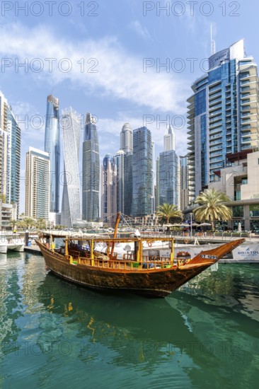 Dubai Marina skyline skyscrapers waterfront buildings in Dubai, United Arab Emirates, Asia
