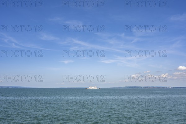 The ferry MF Friedrichshafen on the widest part of Lake Constance. The car ferry connects the Swiss