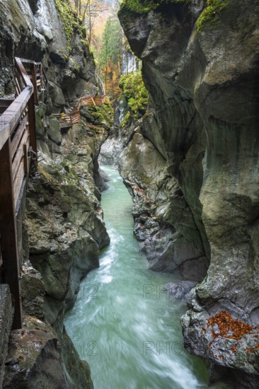 The river Lammer in the gorge Lammerklamm (Lammeröfen) . A path leads through the gorge on the left