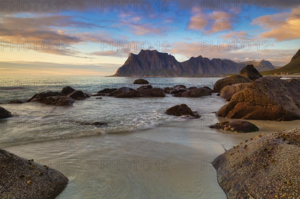 Evening atmosphere at Uttakleiv beach, Leknes, Nordland, Lofoten, Norway, Europe