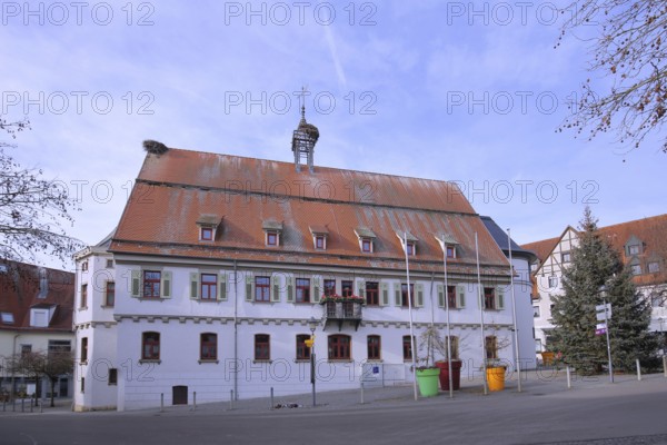 Town hall with spire, Langenau, Alb-Donau district, Swabian Alb, Baden-Württemberg, Germany, Europe