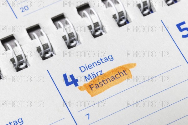 Calendar page shows 4 March as Fastnacht with highlighted text, Calendar, Germany, Europe