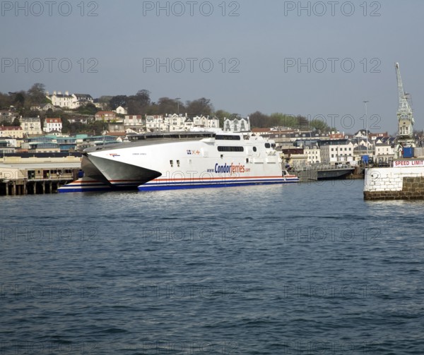 Condor Ferries fast ferry boat, St Peter Port, Guernsey, Channel Islands, UK, Europe