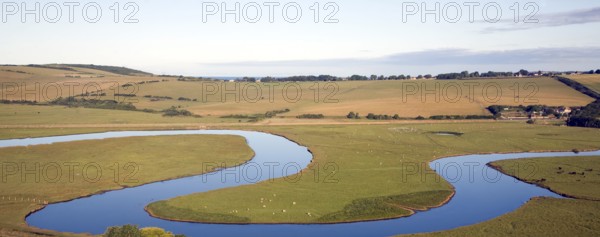 Large looping meanders on the River Cuckmere, East Sussex, England, United Kingdom, Europe