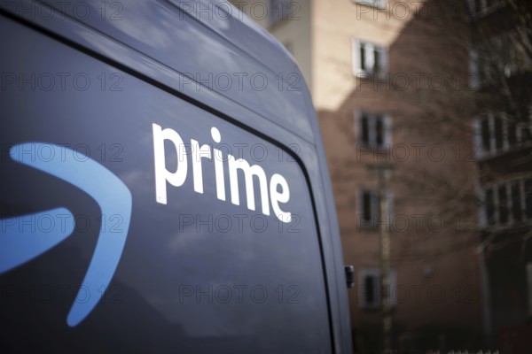 A detail of a trolley labelled prime from the online mail order company Amazon prime in a housing