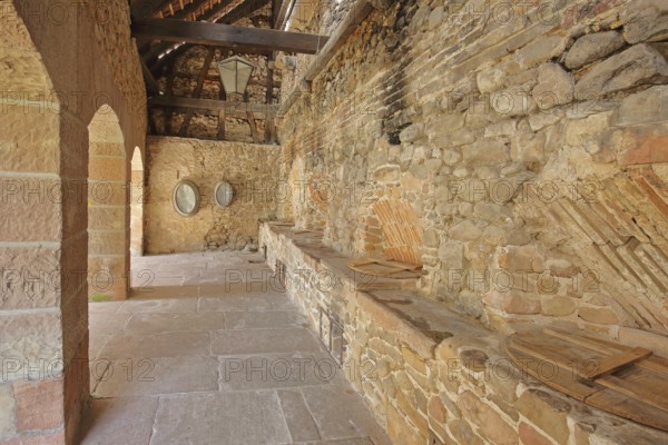 Interior view of the historic Wäschkuchi, water house, laundry room, washroom, wooden construction,