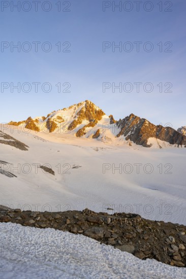 High alpine mountain landscape at sunset, Glacier du Tour, Glacier and mountain peaks in the