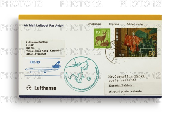 First flight letter, first flight cover, Lufthansa first flight LH641 with DC-10 from Tokyo, Japan,