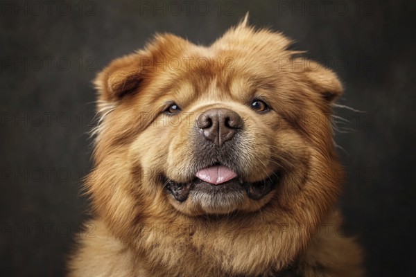Portrait of Chow Chow dog in front of studio background. Generative AI, AI generated