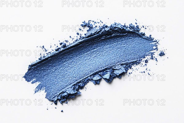 Blue eyeshadow makeup swatch on white background. Generative AI, AI generated