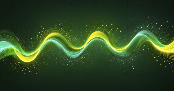 Abstract illustration of digital wave forms and circuits converging to form abstract symbols of