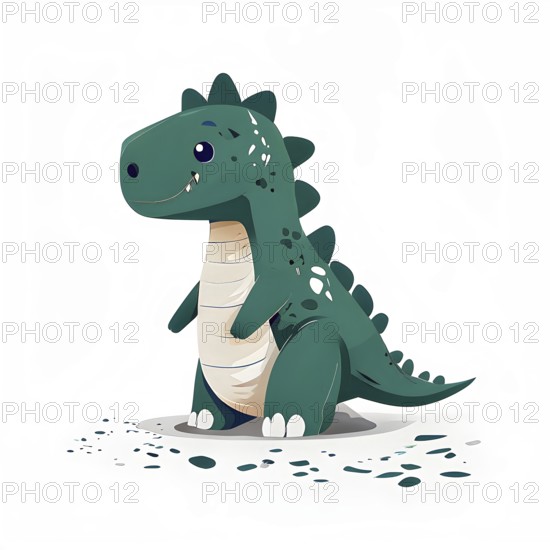 Simple cartoon dinosaur with a white background, abstract illustration, AI generated