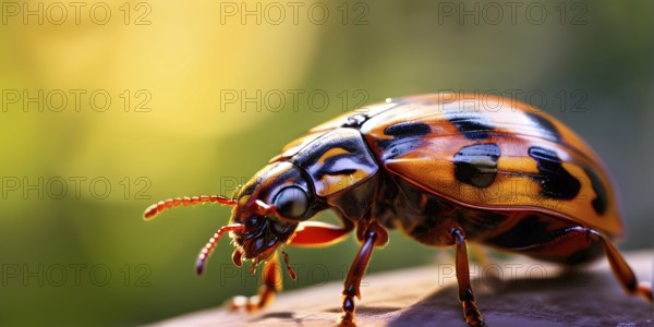Close up of a colorado potato beetle illuminated by soft diffused light, AI generated