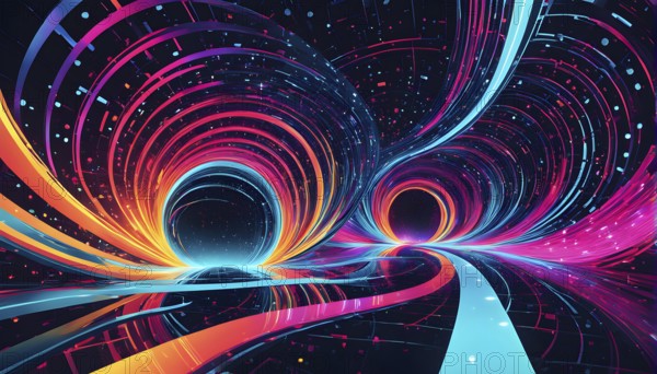 Abstract data stream flowing like liquid light, with sharp lines of code and binary numbers