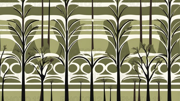 Abstract geometric tree with a circular canopy and a rectangular trunk, arranged in a clean,
