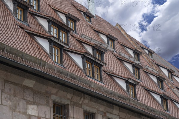 Dormer windows on the historic Unschlitthaus, built in 1491, Obere Wörthstr. 26, Nuremberg, Middle