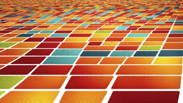 Illustration of a flat background with yellow red and orange squares, AI generated, animation