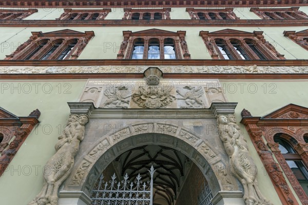 Facade in the Italian Renaissance style from 1555, in the courtyard of the former Fürstenhof,