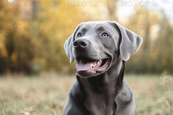 Beautiful silver or blue Labrador dog with fur color caused by dilute gene. Generative AI, AI