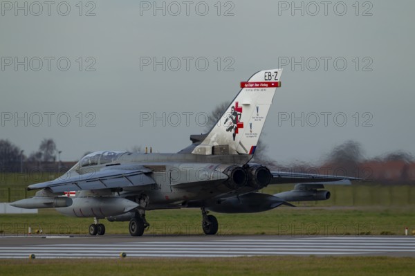 Panavia Tornado aircraft in RAF Royal air force colours on a runway about to take off, England,