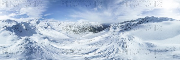 Aerial view, Snow-covered mountain landscape with Cevedale, Ortler group, Trento, Italy, Europe