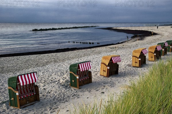 Deserted beach chairs, Baltic Sea beach, Baltic Sea coast at, Wustrow beach, evening mood, Baltic