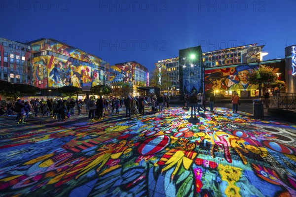 Essen Light Festival, in the city centre, light art on Kennedyplatz, the Berlin artist Daniel
