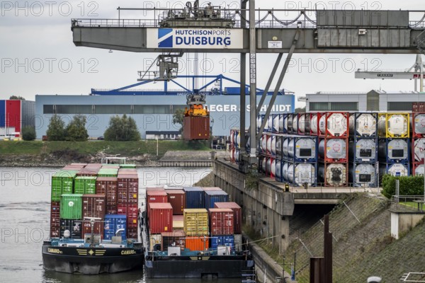 Port of Duisburg Ruhrort, Container freighter being loaded and unloaded at DeCeTe, Duisburg