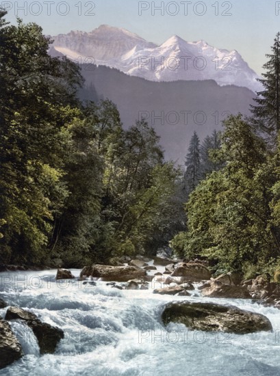 Jungfrau und Lütschine, Bernese Oberland, Switzerland, Historic, digitally restored reproduction