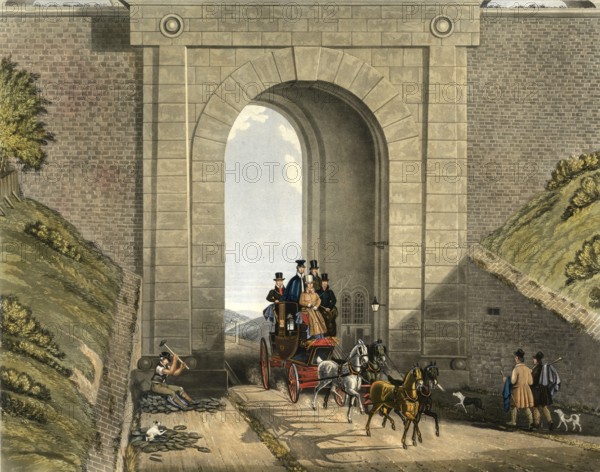 Carriage travelling through Highgate Tunnel, 1831, London, England, Historic, digitally restored