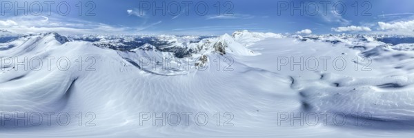 Aerial view, Alpine panorama, Snow-covered glacier plain, Plaine-Morte glacier, Bernese Alps,