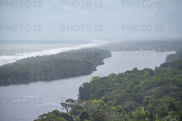 View of the river and rainforest from Cerro Tortuguero, Tortuguero National Park, Costa Rica,