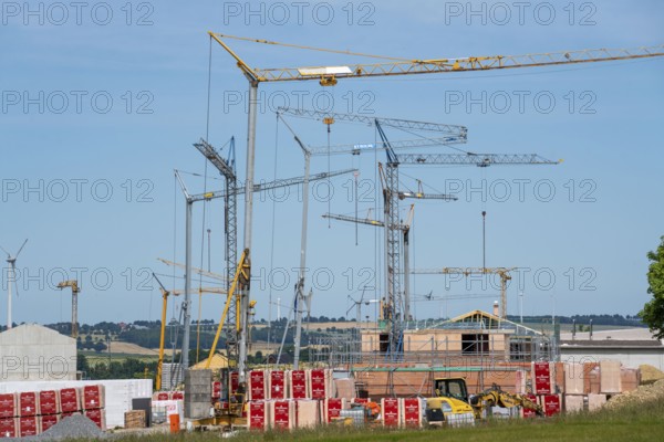 New development area near Bad Wünnenberg, construction sites of various detached houses and
