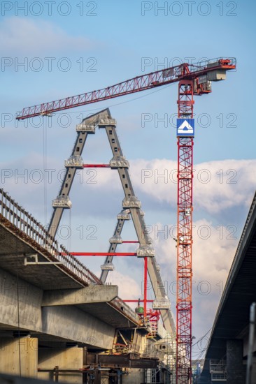 New construction of the A1 motorway bridge over the Rhine near Leverkusen, after completion of the