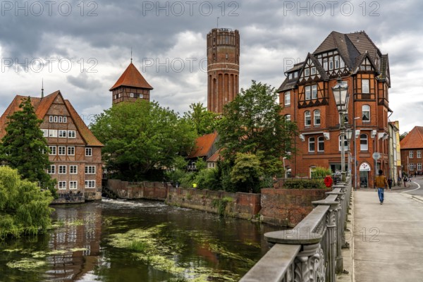 The water tower, river Ilmenau, Ratsmühle, city centre, old town of Lüneburg, Lower Saxony,