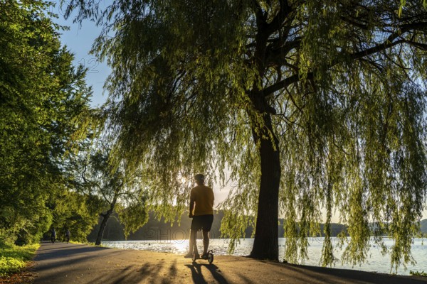 Lake Baldeney, around 14 kilometres around the Ruhr reservoir, summer evening on the eastern shore,