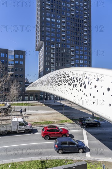 The Parkbruk, cycle and pedestrian bridge in the city centre of Antwerp, crosses a multi-lane city