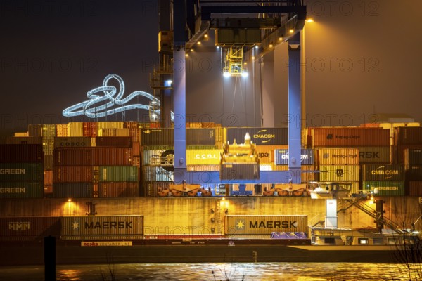 Container Handling Centre, Gateway West Terminal, Logport 2, cargo ship, in Duisburg on the Rhine,