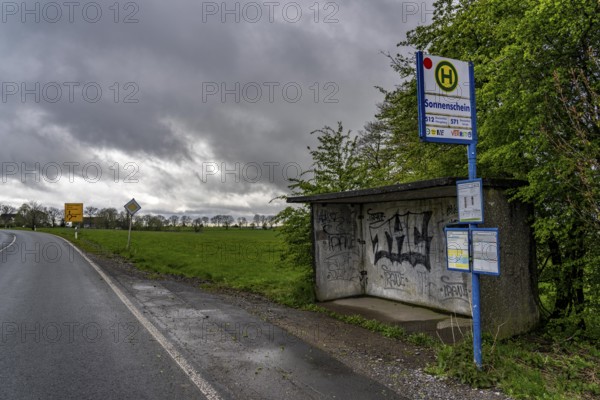 Bus shelter, bus stop, local transport in the countryside, near Breckerfeld, Sonnenschein stop, on