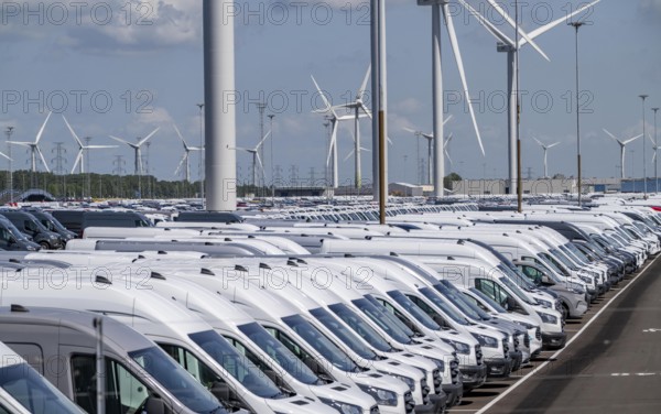 Storage area for new cars in the port of Vlissingen-Oost, vehicles are temporarily stored on over