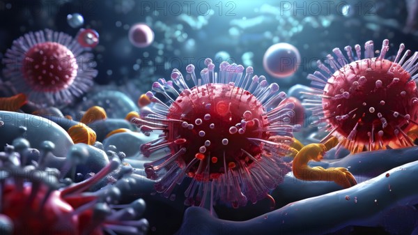 3d illustration of bacteria molecule in the backdrop conception of the humane immune system, AI