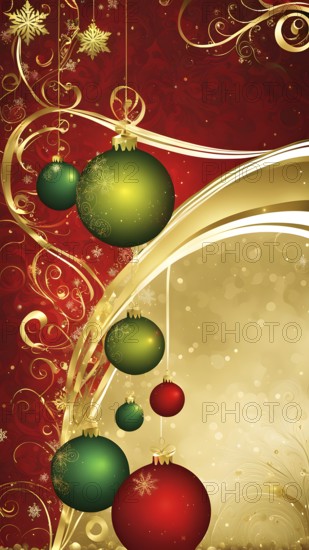 Abstract wallpaper illustration of Christmas symbols for gift cards, swirling shapes and lines, in