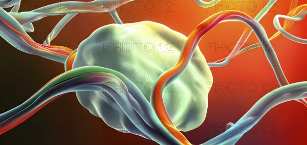 Three dimensional render of cholesterol in blood stream, AI generated