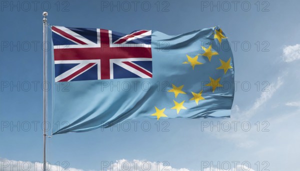 Flags, the national flag of Tuvalu flutters in the wind