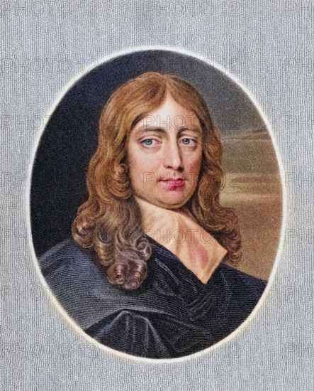 John Milton 1608-1674, English poet. From the book Gallery of Portraits, published 1833, Historic,