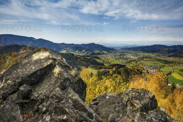 View of the Dreisamtal and Freiburg from the Frauensteigfelsen, Kirchzarten, Freiburg im Breisgau,