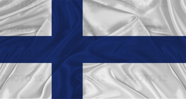 Finnish flag with fabric texture. Realistic flag of Finland waving