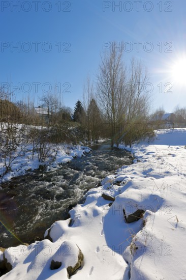 Dortmund, North Rhine-Westphalia, Germany - Sunny winter landscape in the Ruhr area, ice and snow