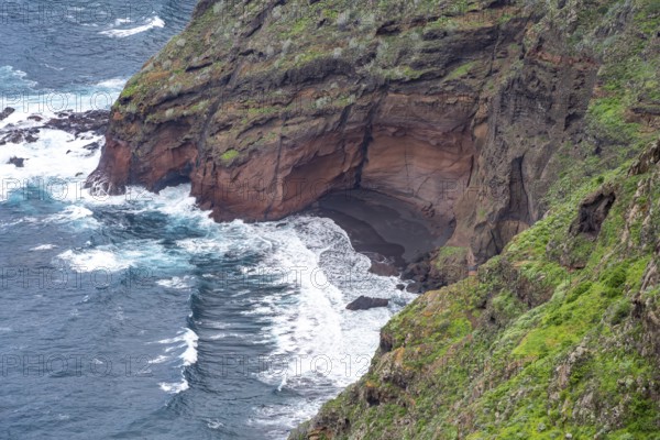 Small bay with black sand at Punta del Frontón, Punta Del Hidalgo, Tenerife, Canary Islands, Spain,
