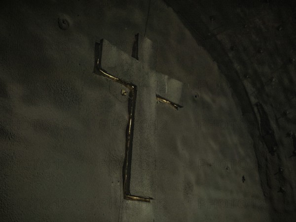 Cross at one end of the tunnel, installed for the Saint Barbara celebration on 4 December 2023,